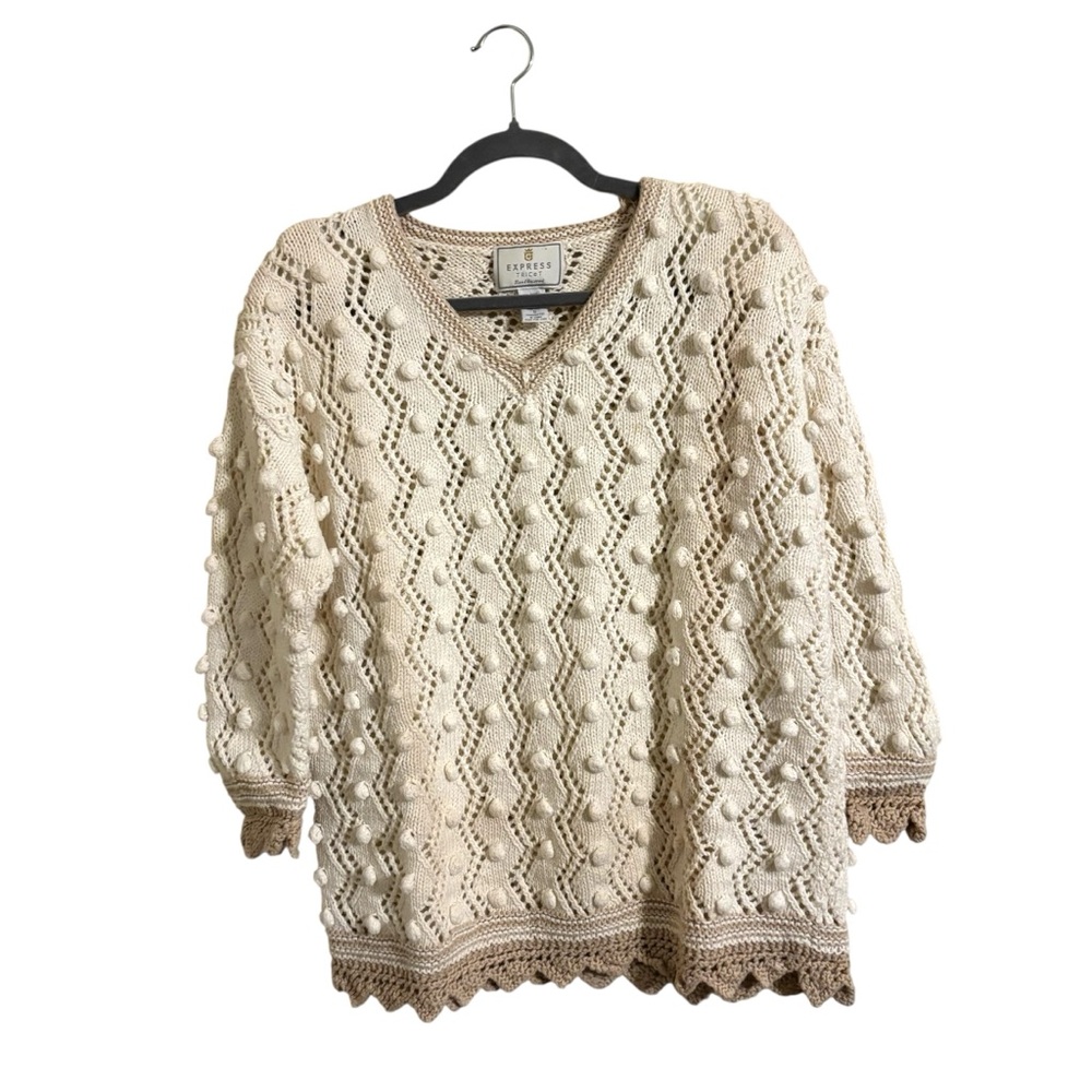 Vintage Express Tricot Handknitted Cream Sweater Small